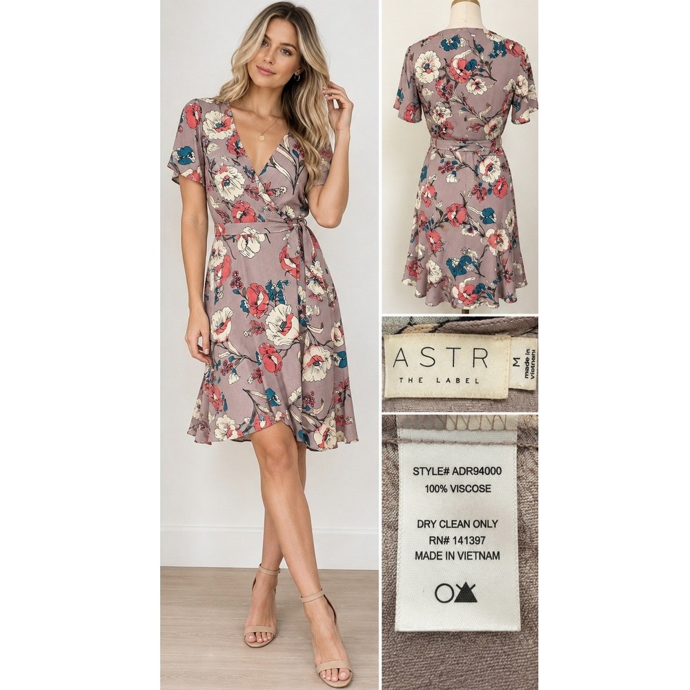 ASTR the Label Floral Wrap Dress Women Medium Cottagecore Boho Mauve ADR94000